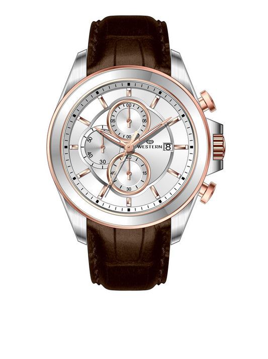 Men's Quartz Analogue Leather Strap Chronograph Watch