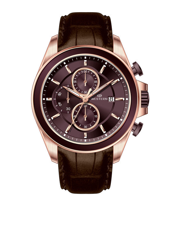 Men's Quartz Analogue Leather Strap Chronograph Watch