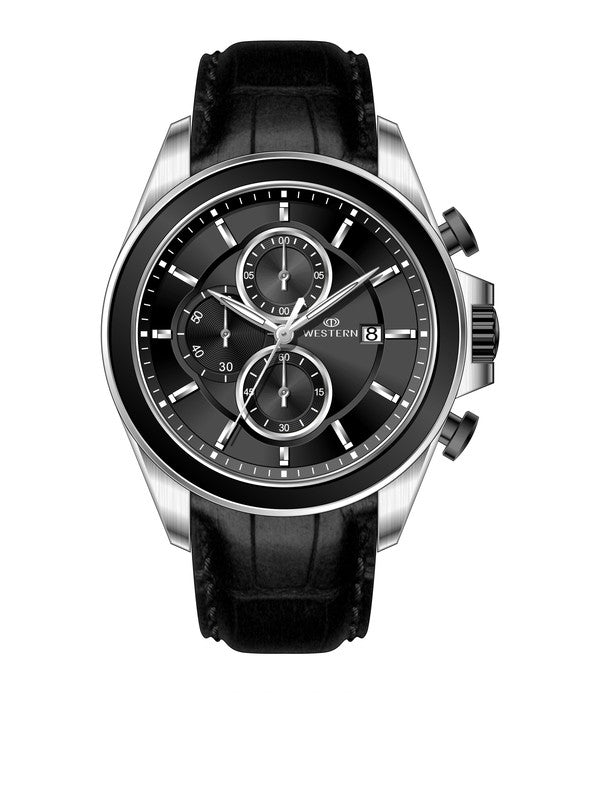 Men's Quartz Analogue Leather Strap Chronograph Watch