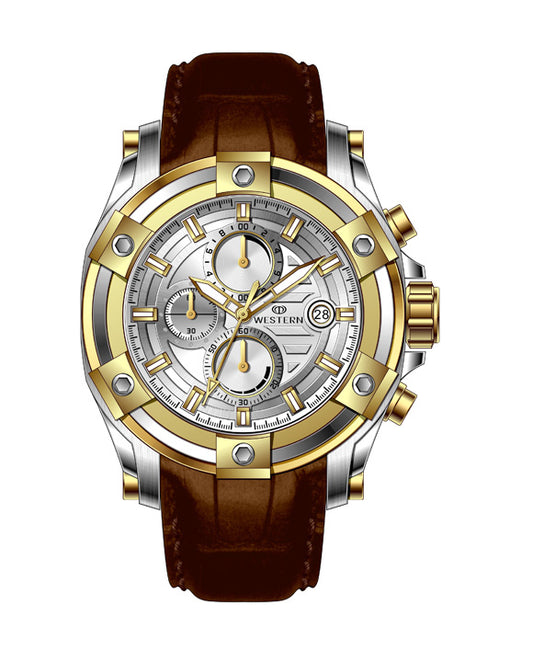 Leather Strap Chronograph Watch with Black Strap & Silver Dial – Precision & Style