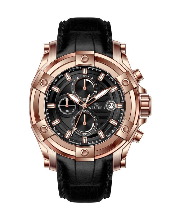 Leather Strap Chronograph Watch with Black Strap & Silver Dial – Precision & Style