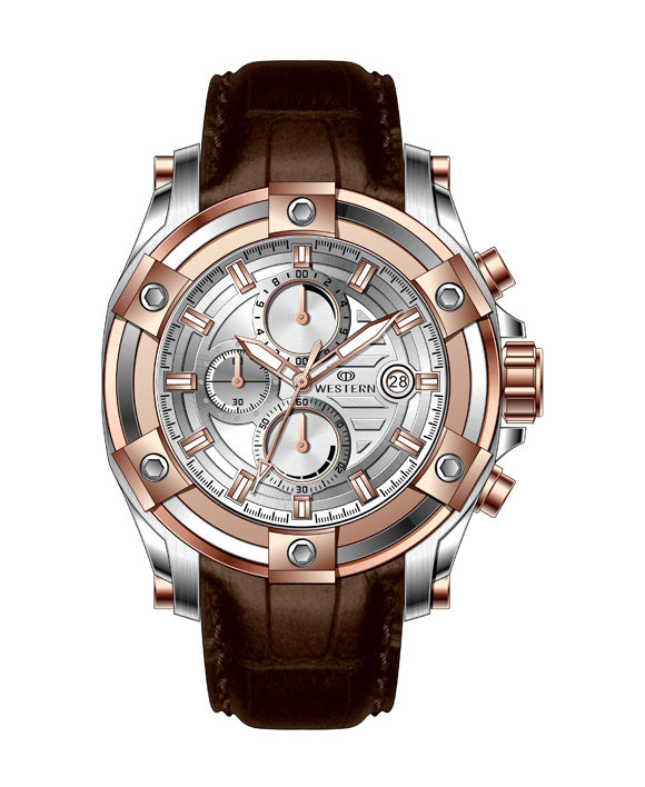 Leather Strap Chronograph Watch with Black Strap & Silver Dial – Precision & Style