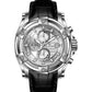 Leather Strap Chronograph Watch with Black Strap & Silver Dial – Precision & Style