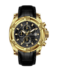 Western Men's Chronograph Watch – Genuine Leather Strap, Butterfly Clasp, 5 ATM Water Resistant | Premium Analog Wristwatch for Men