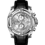 Leather Strap Chronograph Watch with Black Strap & Silver Dial – Precision & Style