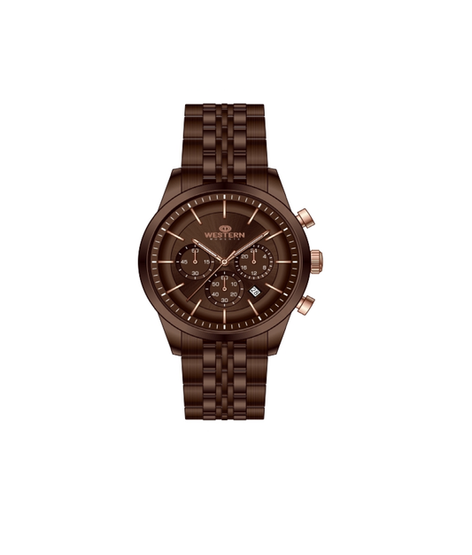 Western Chronograph Watch with Brown Plating – Water Resistant Men’s Watch