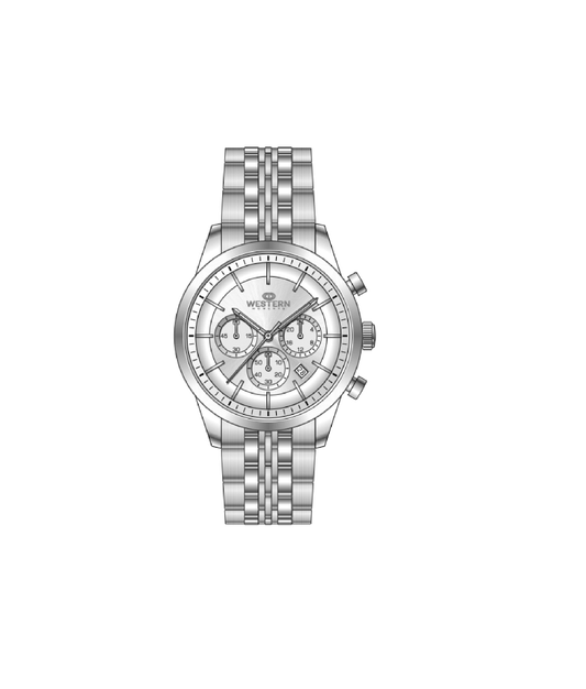 Western Men’s Chronograph Watch – Steel Bracelet, Water Resistant