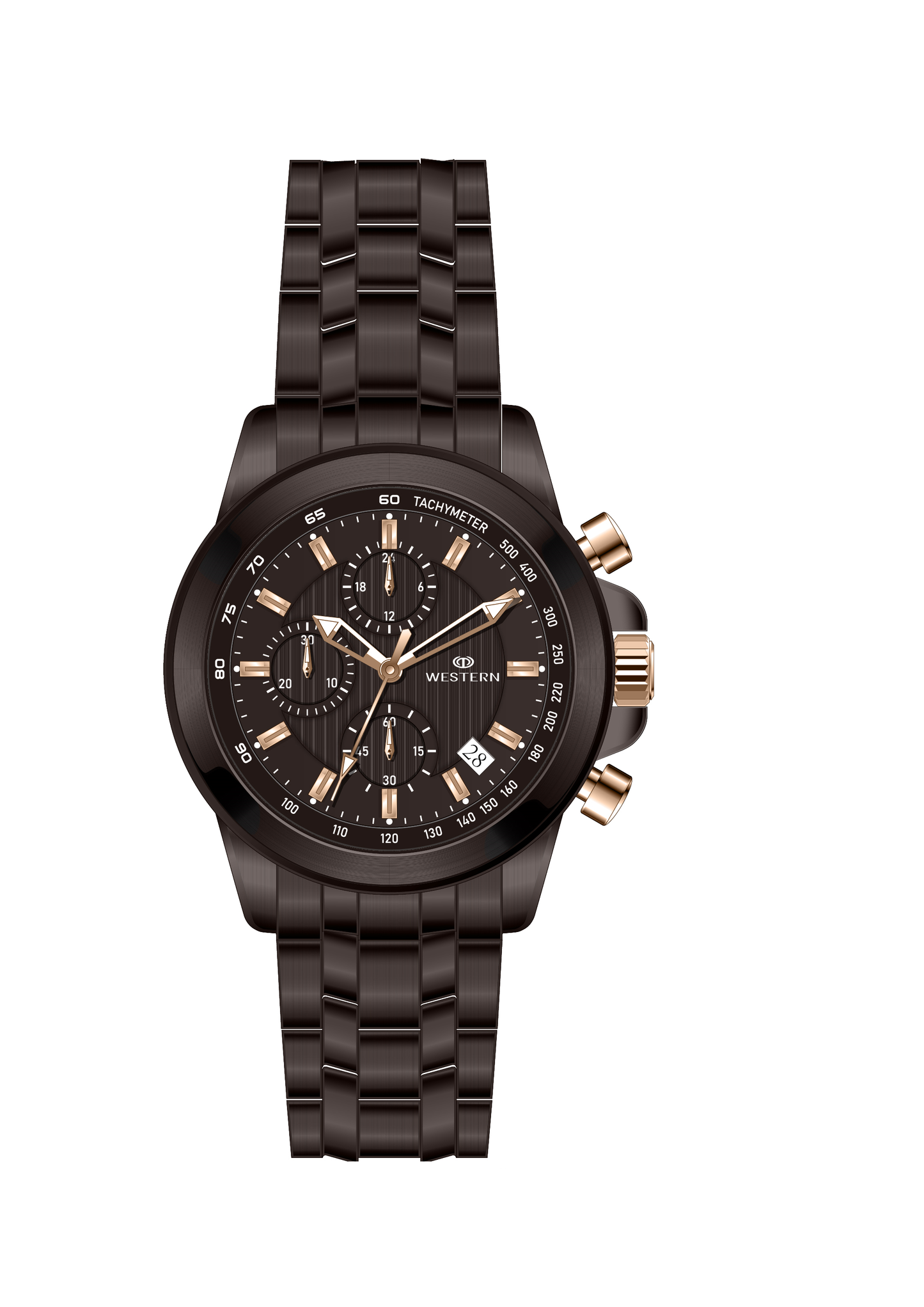 Western Chronograph Watch for Men – Black Plated, Luxury Design, Water Resistant