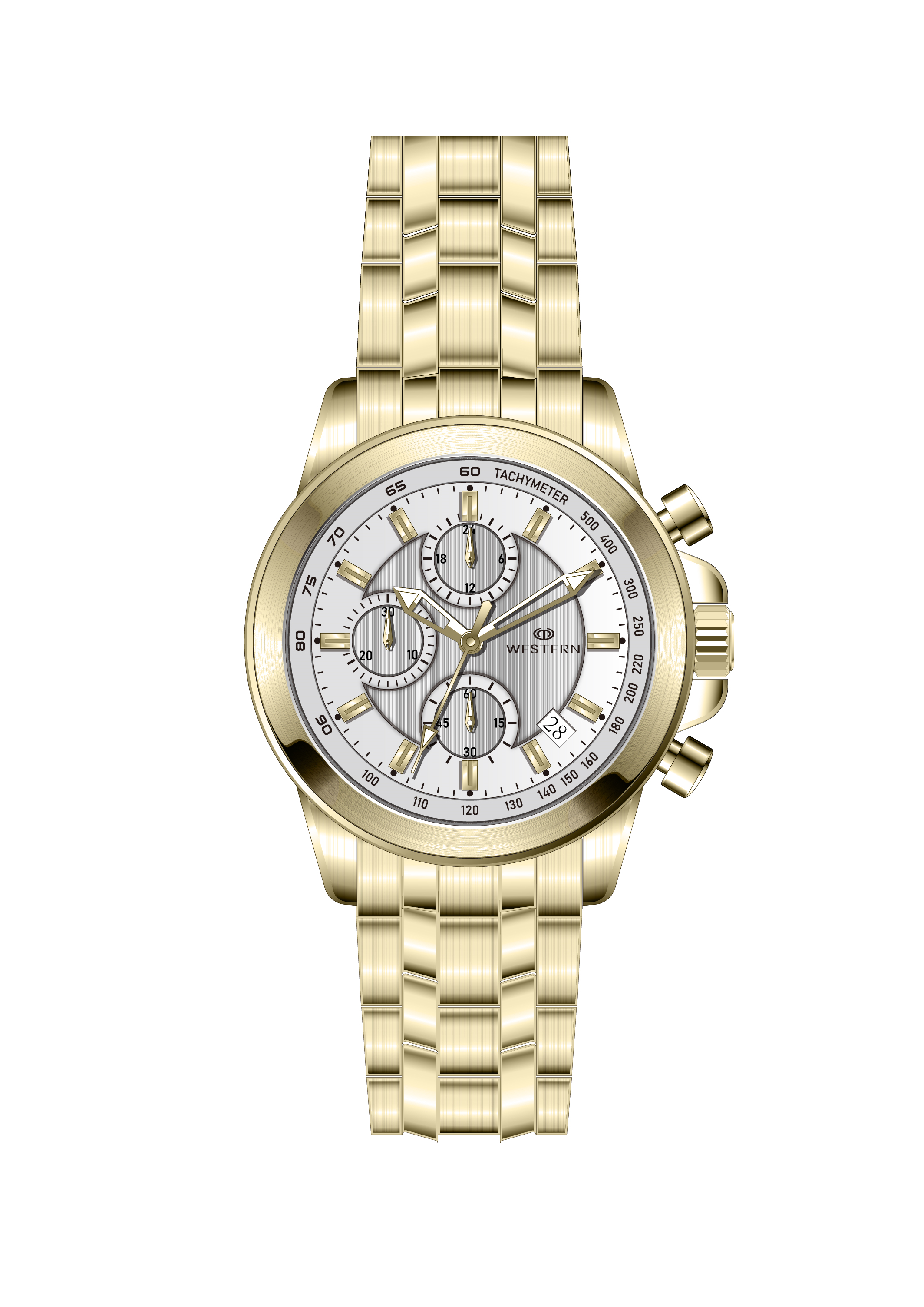 Western Luxury Gold Plated Chronograph – Silver Dial Men's Timepiece