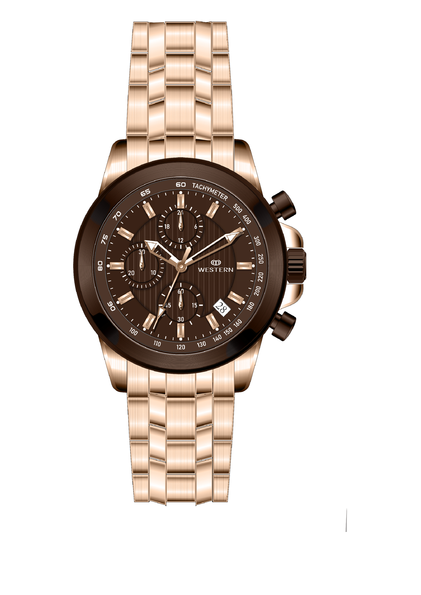 Western Chronograph Watch for Men – Rose Brown, Luxury Design, 5ATM Water Resistant