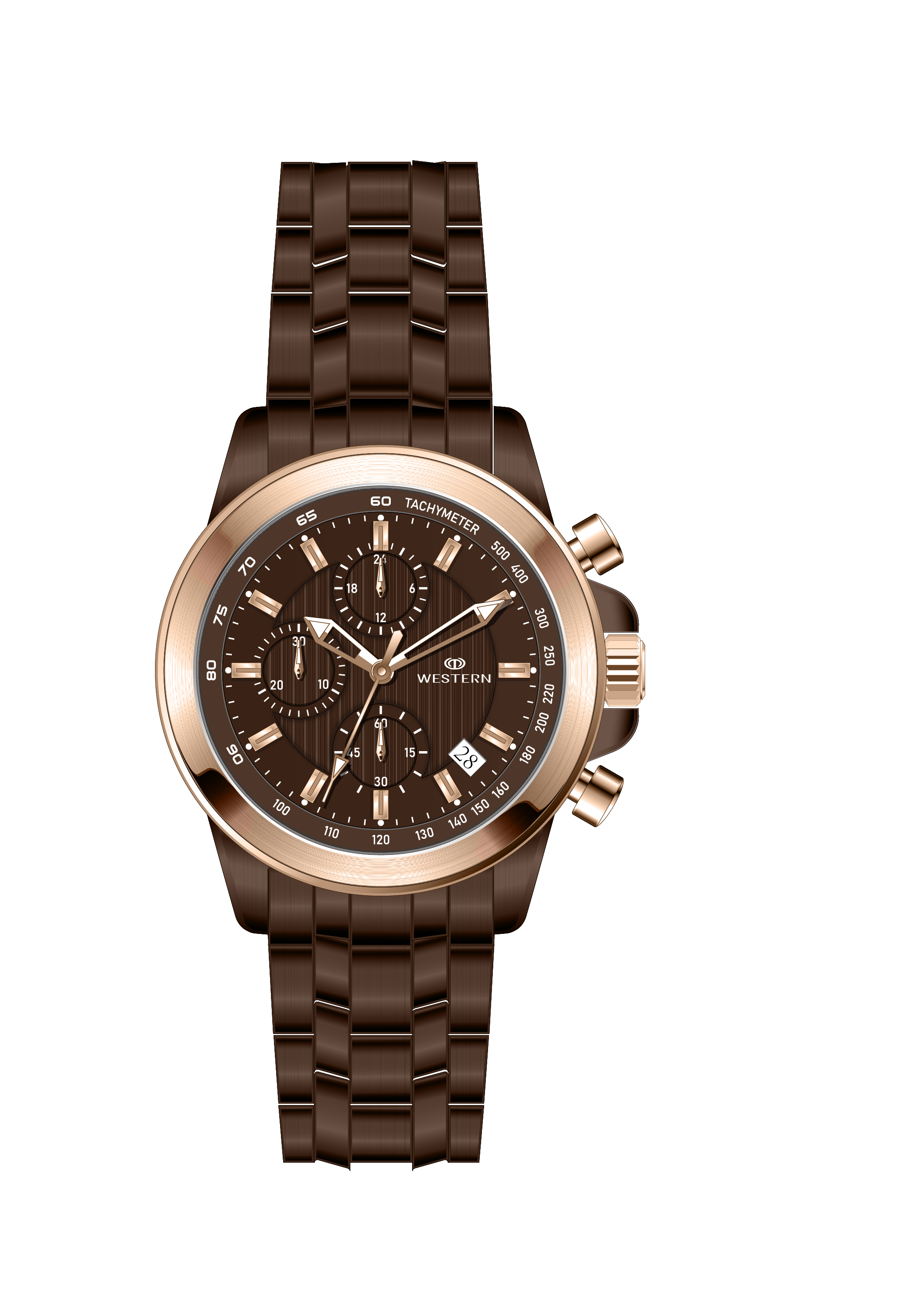 Western Brown Chronograph Watch – Luxury Stainless Steel Men's Watch