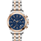 Western Chronograph Watch for Men –Rose Silver, Blue Dial, Water Resistant