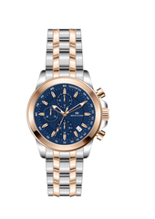 Western Chronograph Watch for Men –Rose Silver, Blue Dial, Water Resistant