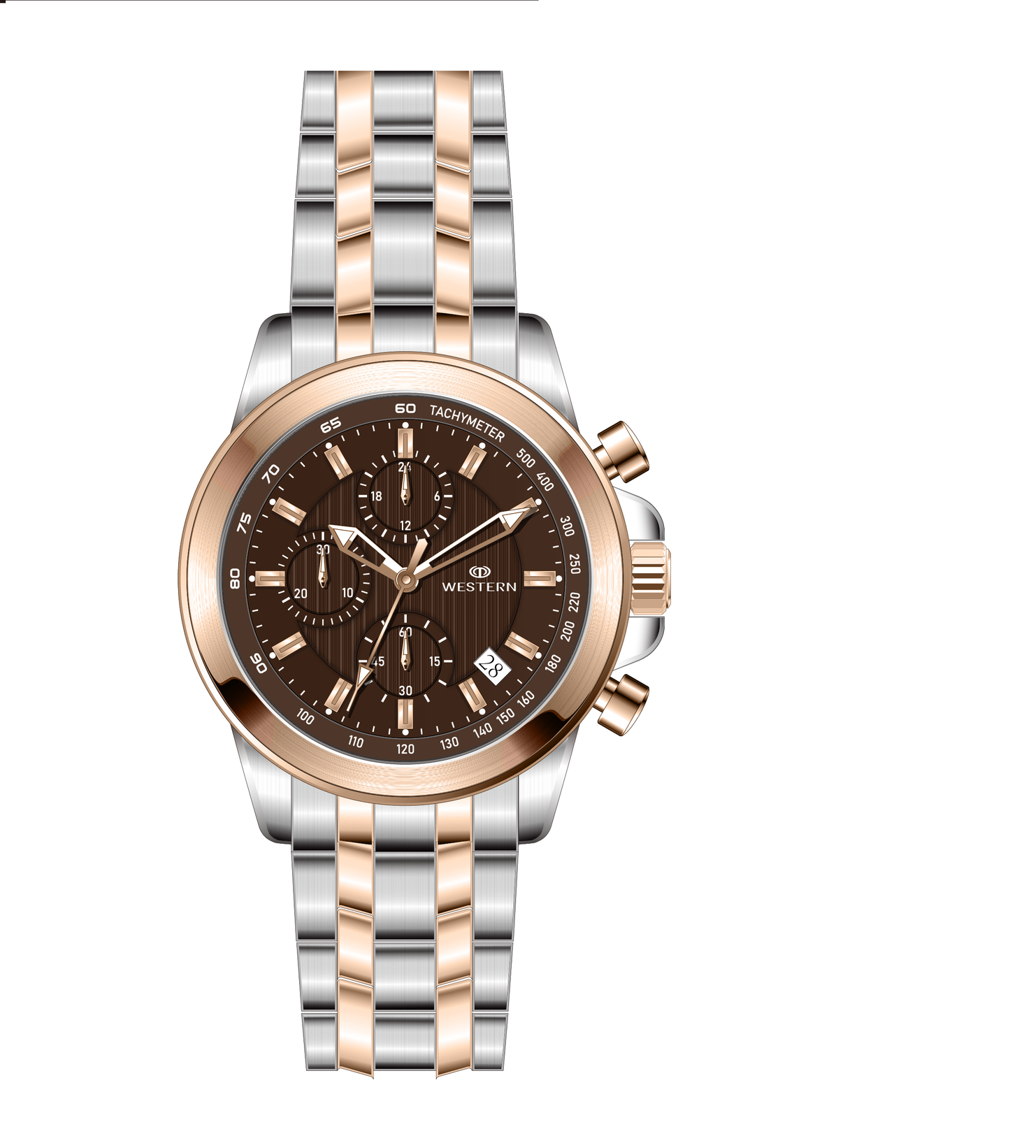 Western Chronograph Watch for Men – Rose-Silver, Luxury Design, Water Resistant