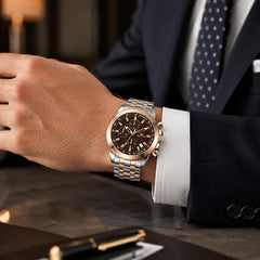 Western Chronograph Watch for Men – Rose-Silver, Luxury Design, Water Resistant