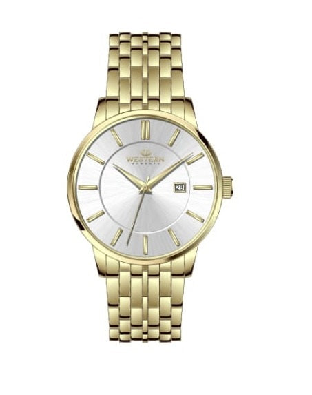 Classic Men’s Golden Bracelet Watch with White Dial