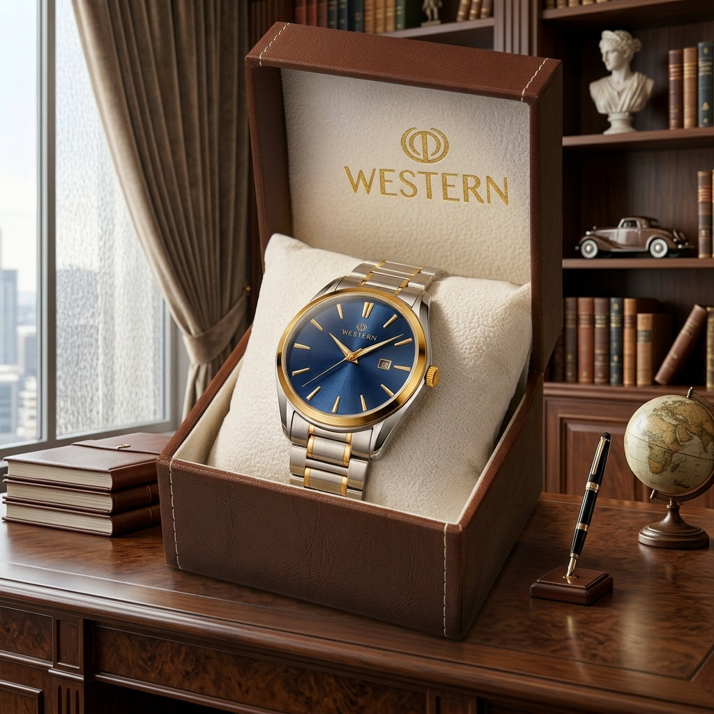Western Moments Men's Two-Tone Gold & Stainless-Steel Blue Dial Watch | W6429GCB010D