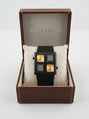 with WESTERN Unisex Rectangular Dual Time Watch Mesh Band – Luxury Square Analogue Watch for Men & Women with Sparkling Crystal Accents, Dual Movement & Adjustable Steel Strap