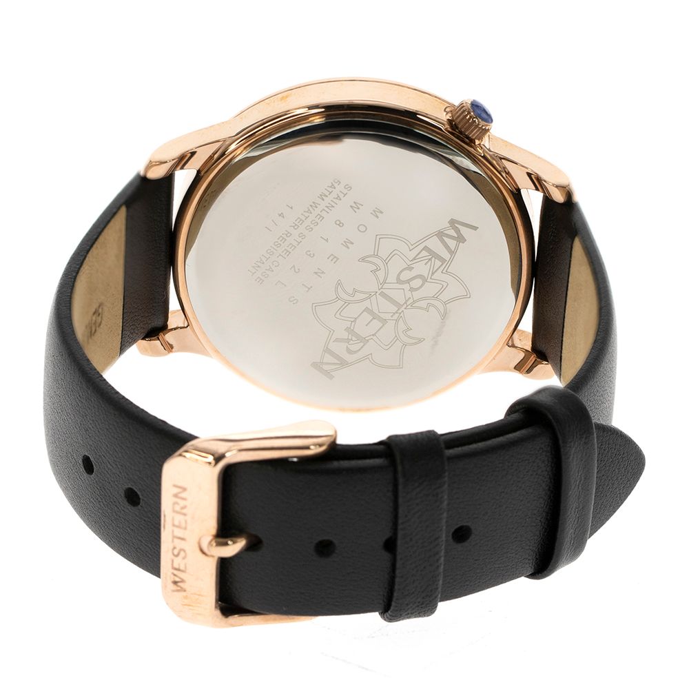 Stylish Quartz Analogue Ladies Watch with Black Dial & Leather Strap