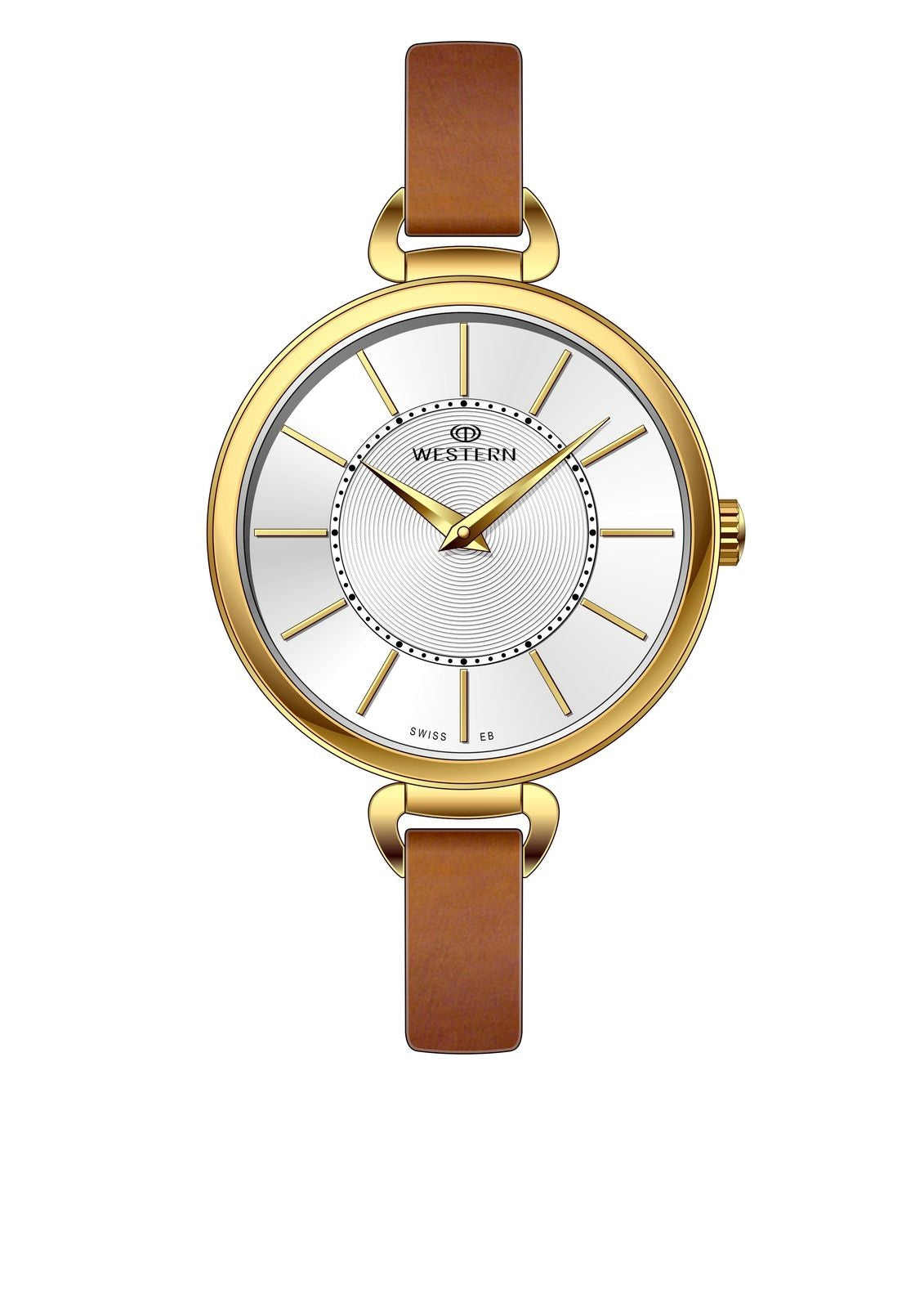 Ladies quartz analogue watch with silver dial and leather strap