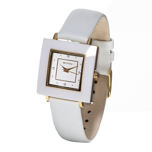 Stylish White Leather Square Watch for Women