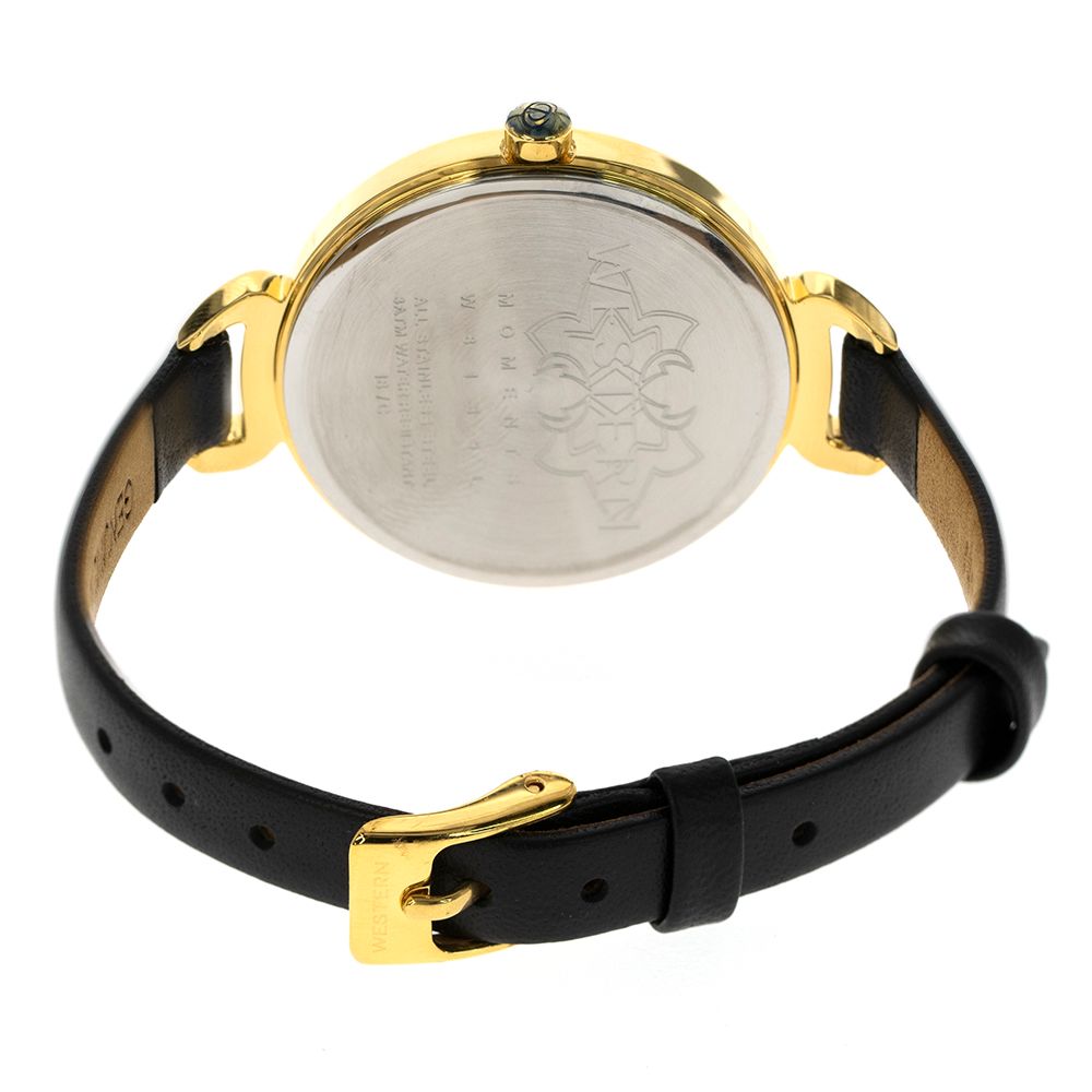 Stylish Quartz Analogue Ladies Watch with Black Dial & Leather Strap