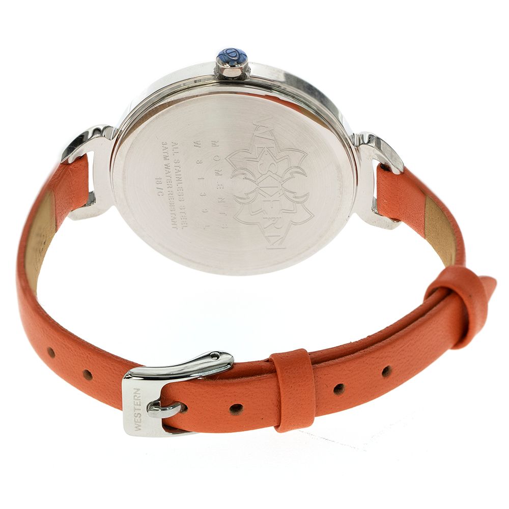 Stylish Quartz Analogue Ladies Watch | Orange Dial & Leather Strap