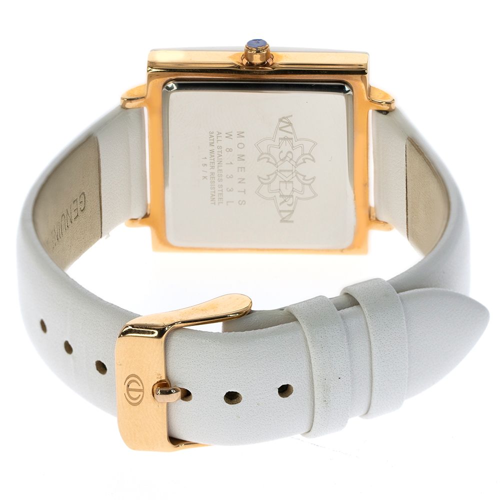 Stylish White Leather Square Watch for Women