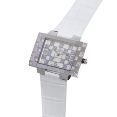 “Men’s Refined Watch with MOP White Dial and Stone-Adorned Strap”