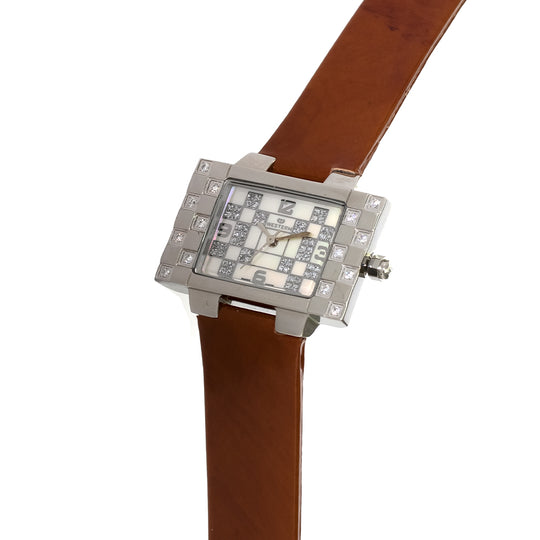 Quartz Analogue Ladies Leather Strap Watch Silver Dial & Brown Strap