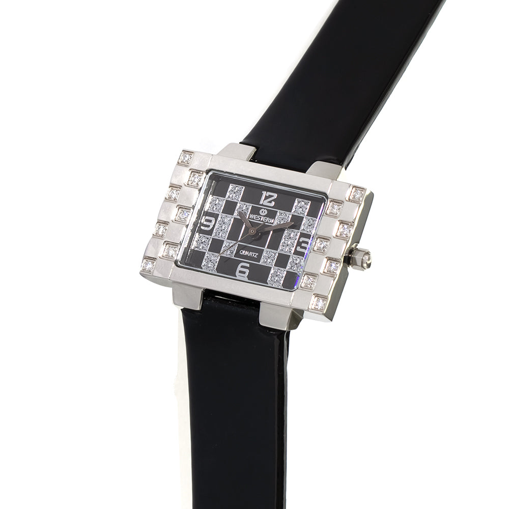 Quartz Analogue Ladies Leather Strap Watch Black Dial & Black Strap