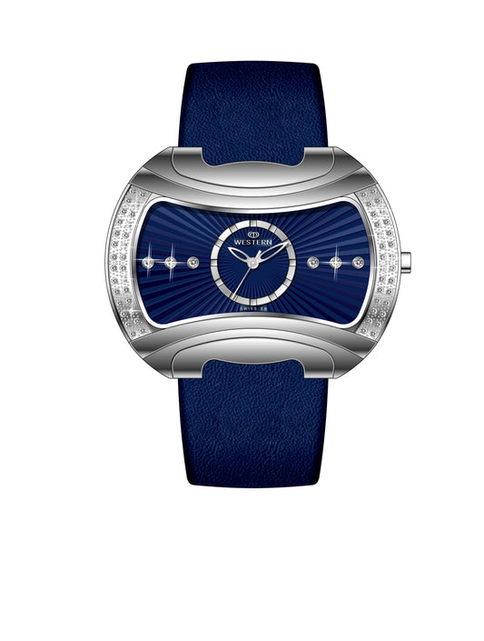 Women’s quartz analogue watch with blue dial and leather strap