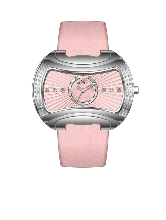 Women’s quartz analogue watch with pink dial and leather strap