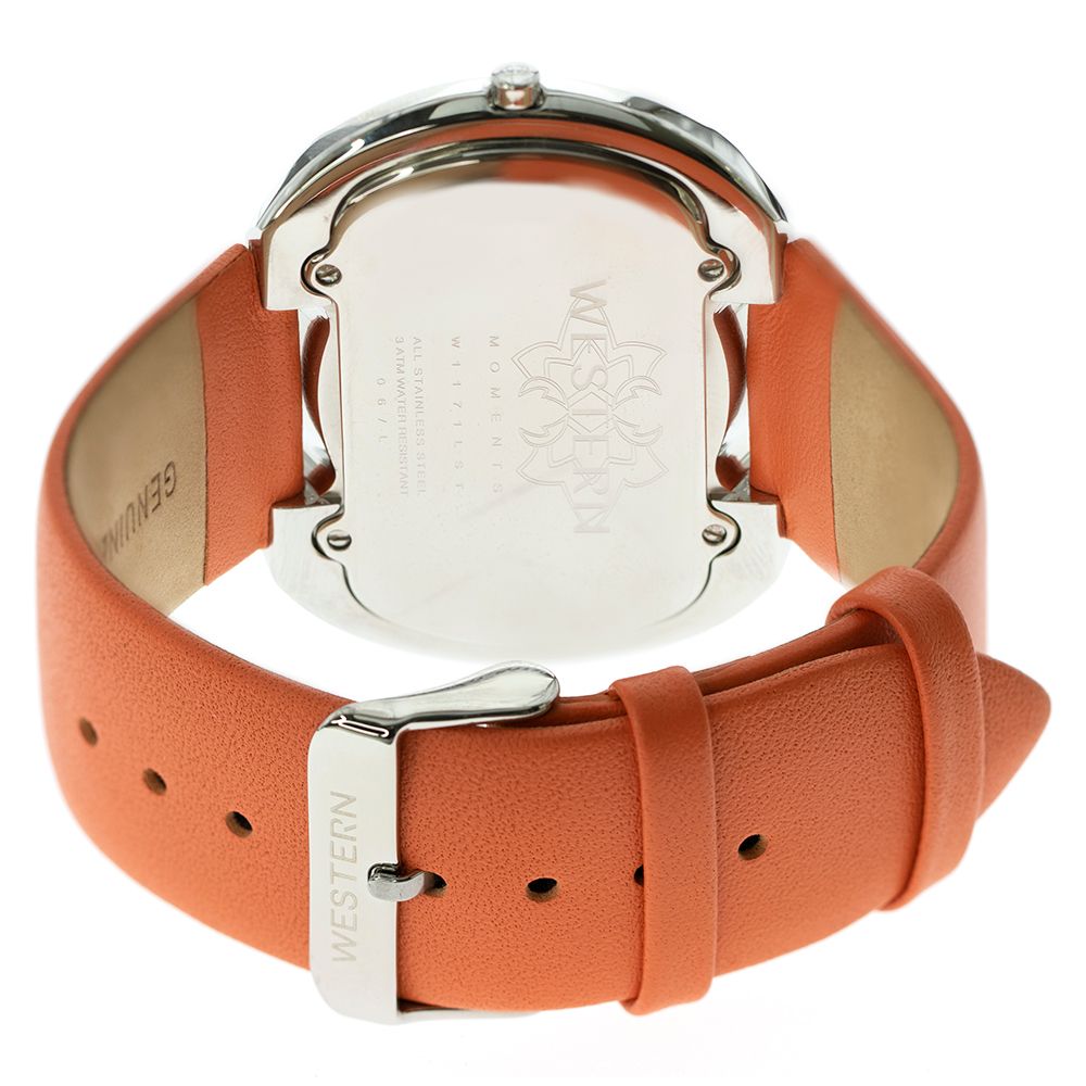 Chic Women’s Quartz Analogue Watch with Orange Dial & Leather Strap