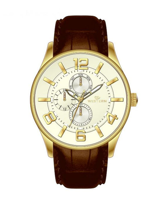 Men's Quartz Analogue Multifunction Leather Strap Watch Ajax Series