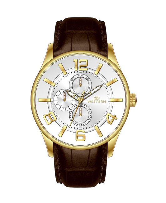 Men's Quartz Analogue Multifunction Leather Strap Watch Ajax Series