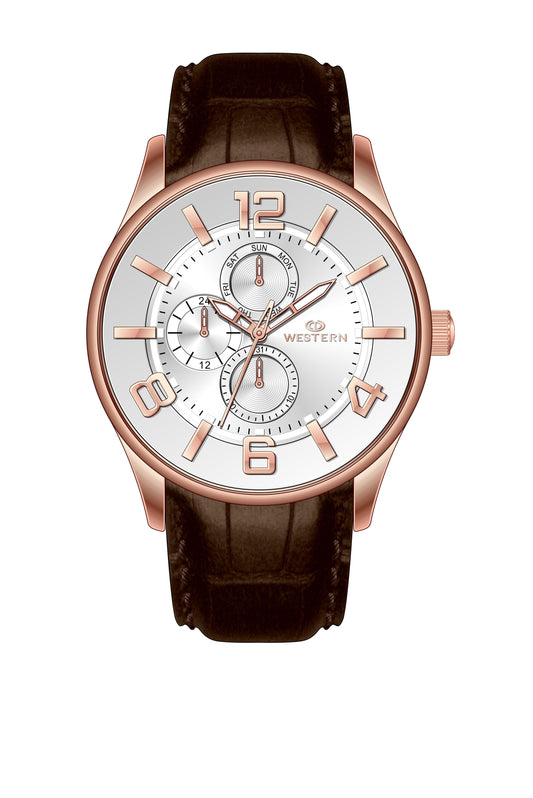 Men's Quartz Analogue Multifunction Leather Strap Watch Ajax Series