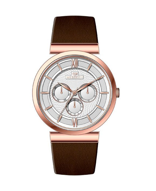 Men's Quartz Analogue Multifunction Leather Strap Watch