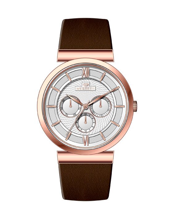 Men's Quartz Analogue Multifunction Leather Strap Watch
