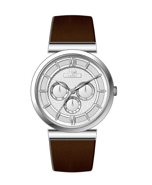 Men's Quartz Analogue Multifunction Leather Strap Watch