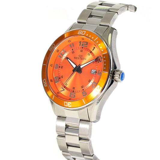 Men’s Stainless-Steel Watch with Orange Dial – Sleek & Modern Design