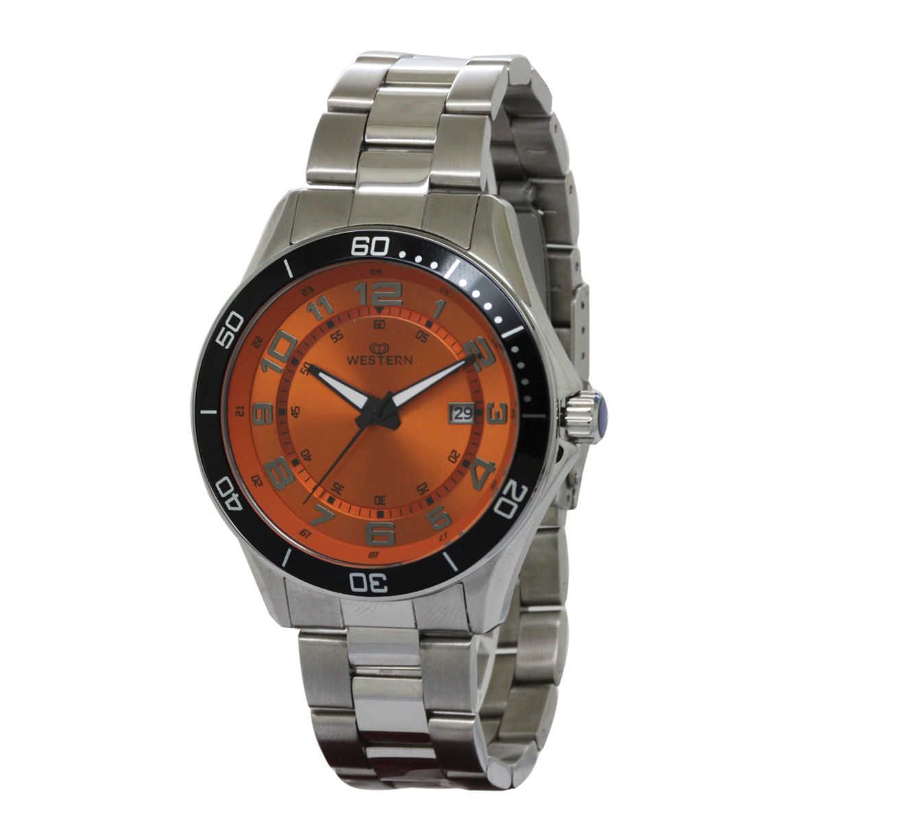 Men’s Stainless-Steel Watch with Orange Dial – Sleek & Modern Design