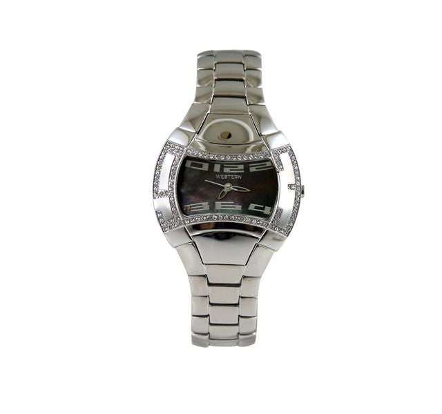 women’s stainless steel bracelet watch with black dial