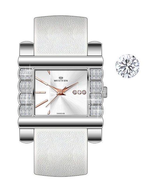 Ladies' quartz analogue watch with white dial and white leather strap