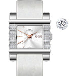 Ladies' quartz analogue watch with white dial and white leather strap