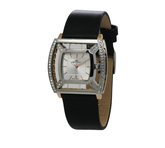 Quartz Analogue Black Dial Ladies Watch with Leather Strap.