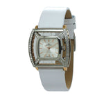 Elegant quartz analogue ladies watch with white leather strap