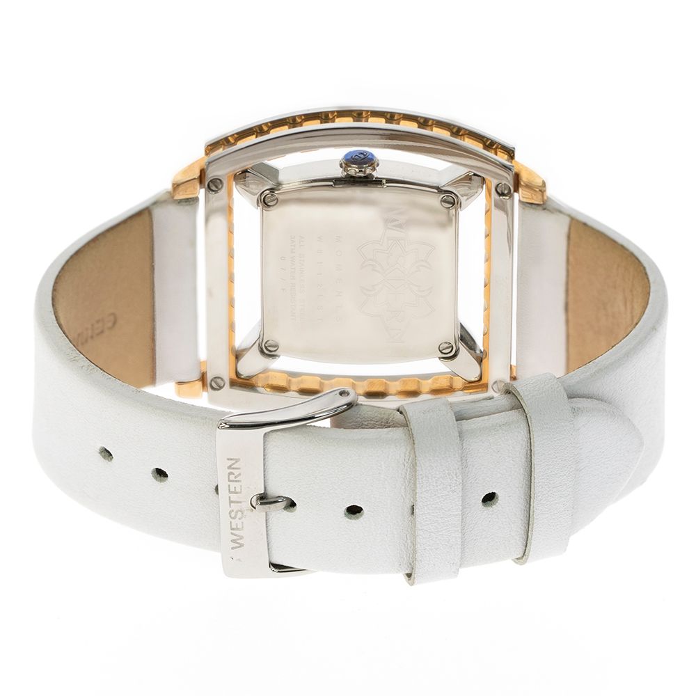 Elegant Quartz Analogue Ladies Watch with White Leather Strap