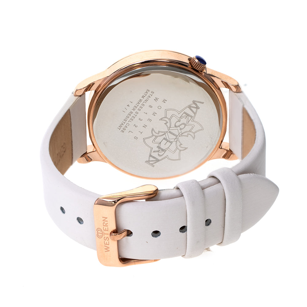 Elegant Women's Quartz Analogue Watch with White Dial and Leather Strap