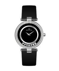 Black Strap Watch with Radiant Stone Accents
